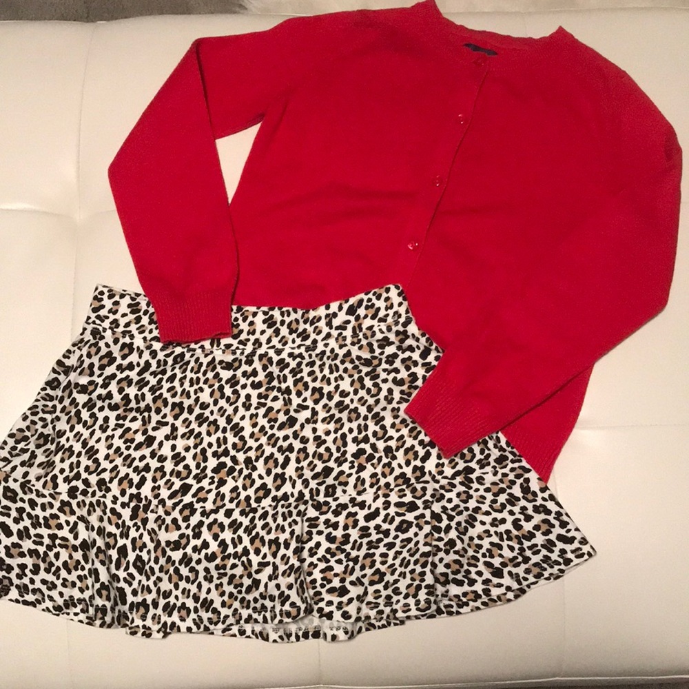 Girls red sweater and Leopard print skirt